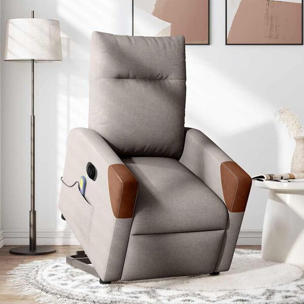 vidaXL Fauteuil inclinable de massage &eacute;lectrique Taupe Tissu