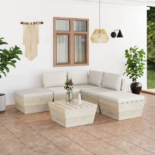 vidaXL Salon de jardin palette 6 pcs avec coussins bois d'&eacute;pic&eacute;a