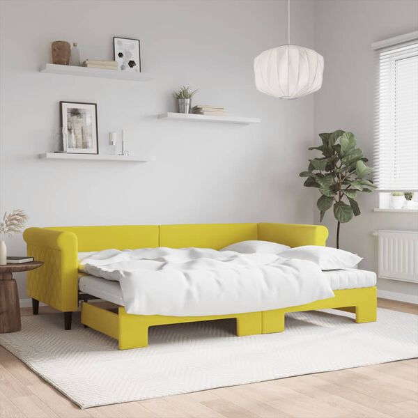 vidaXL Lit de jour avec lit gigogne et matelas jaune 80x200 cm velours