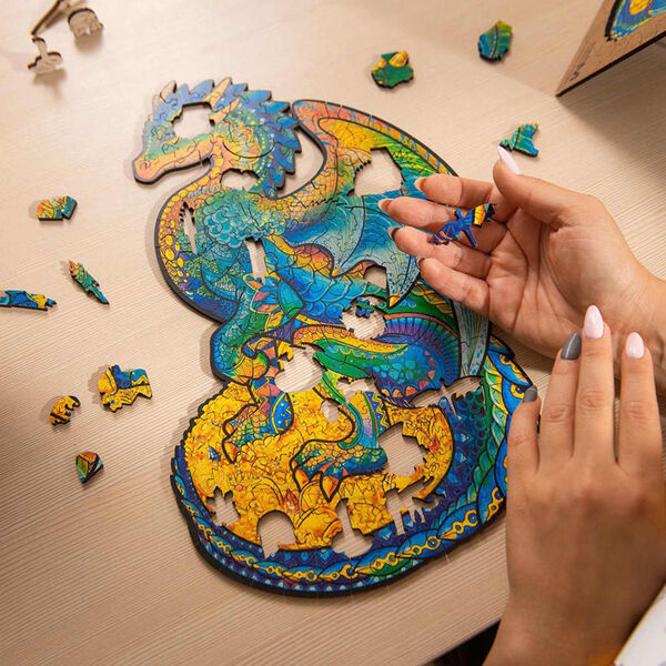 UNIDRAGON Puzzle en bois 330 pcs Guarding Dragon Tr&egrave;s grand 27x44 cm