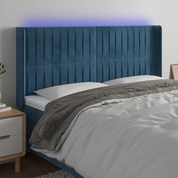 vidaXL T&ecirc;te de lit &agrave; LED Bleu fonc&eacute; 183x16x118/128 cm Velours