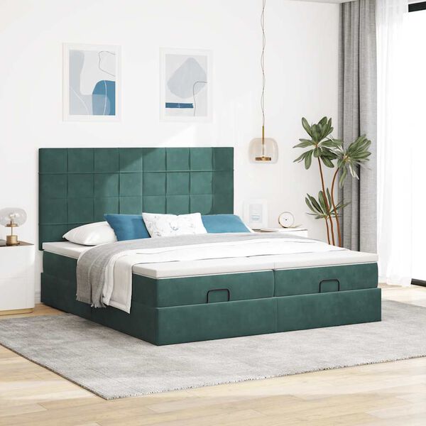 VidaXL Cadre de lit ottoman avec matelas vert foncé 180x200cm velours