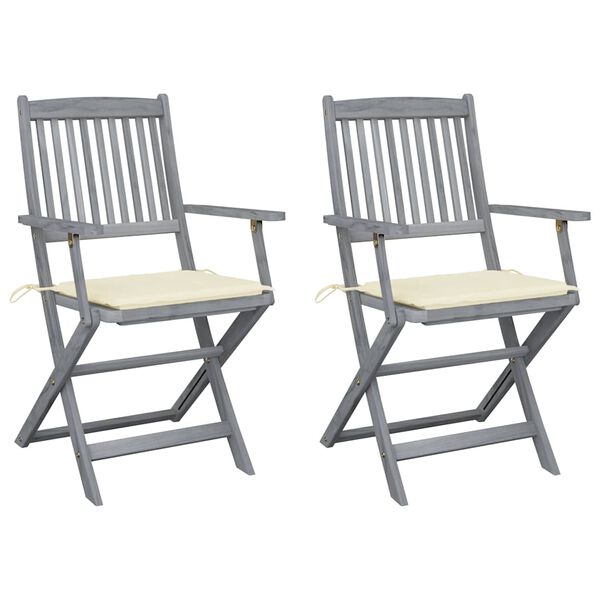 vidaXL Chaises pliables d'ext&eacute;rieur lot de 2 et coussins Bois d'acacia
