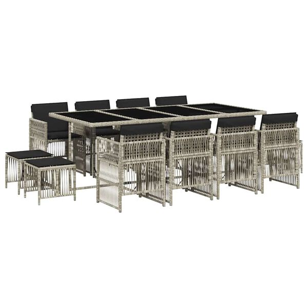 vidaXL Ensemble &agrave; manger de jardin et coussins 13 pcs gris clair rotin