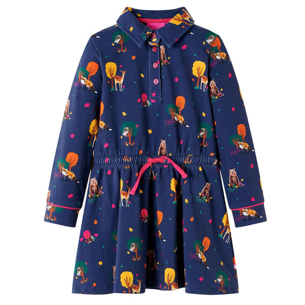 Robe enfants manches longues et cordon bleu marine 92