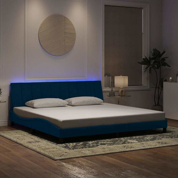 vidaXL Cadre de lit avec LED sans matelas Hanko bleu 200x200 cm velours