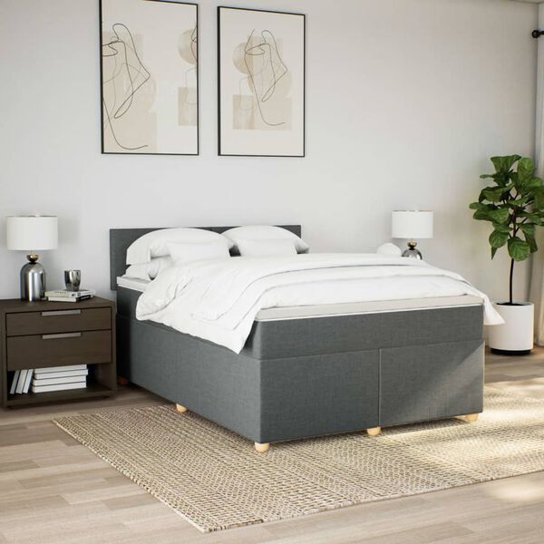 vidaXL Sommier &agrave; lattes de lit avec matelas Gris fonc&eacute; 140x200cm Tissu