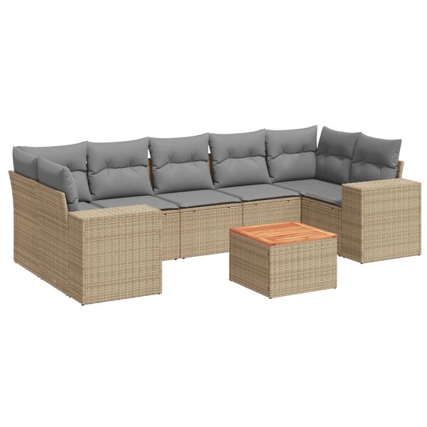 vidaXL Salon de jardin avec coussins 8 pcs beige r&eacute;sine tress&eacute;e