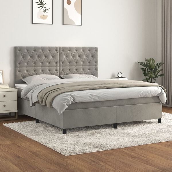 vidaXL Sommier &agrave; lattes de lit et matelas Gris clair 160x200cm Velours