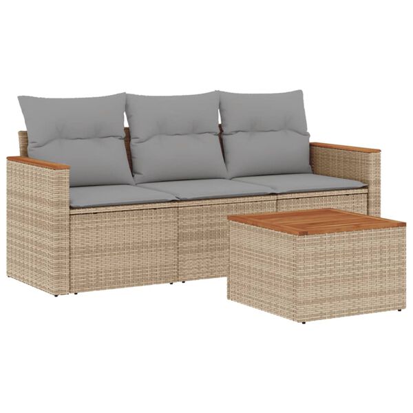 vidaXL Salon de jardin avec coussins 4pcs m&eacute;lange beige r&eacute;sine tress&eacute;e
