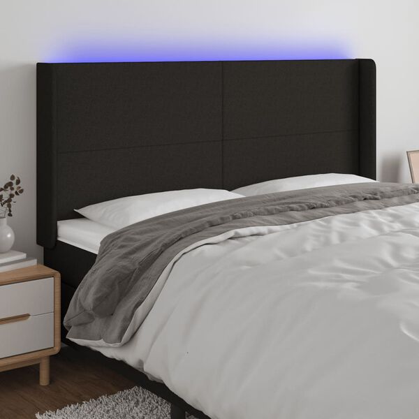 vidaXL T&ecirc;te de lit &agrave; LED Noir 183x16x118/128 cm Tissu
