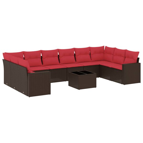 vidaXL Salon de jardin et coussins 11 pcs marron r&eacute;sine tress&eacute;e