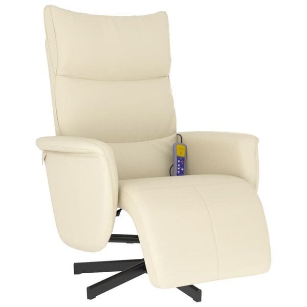 vidaXL Fauteuil inclinable de massage et repose-pieds cr&egrave;me similicuir