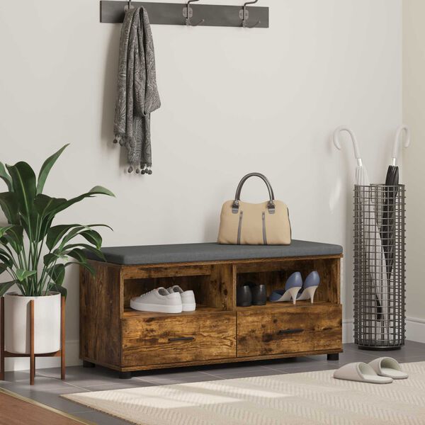 vidaXL Banc d'entr&eacute;e avec coussin Ch&ecirc;ne fum&eacute; 100 x 38 x 46 cm