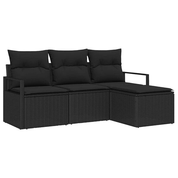 vidaXL Ensemble de Canap&eacute;s avec coussin 4 pcs Noir polyrotin