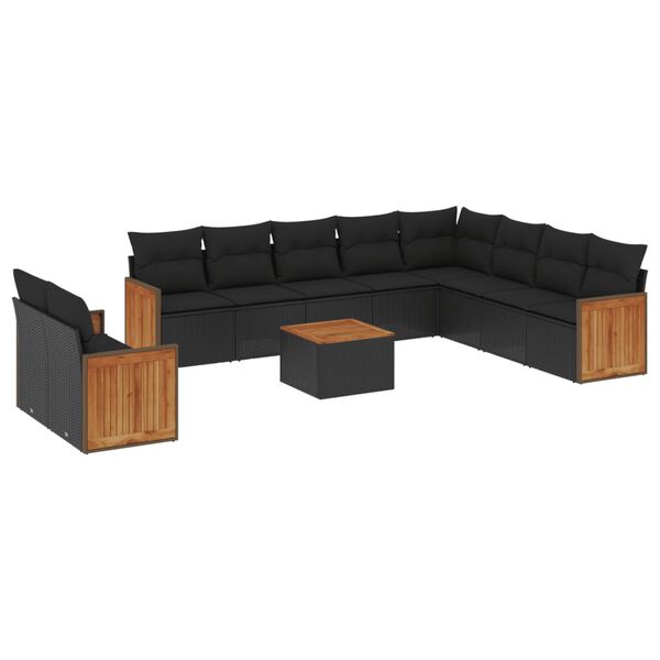 vidaXL Salon de jardin 11 pcs avec coussins noir r&eacute;sine tress&eacute;e