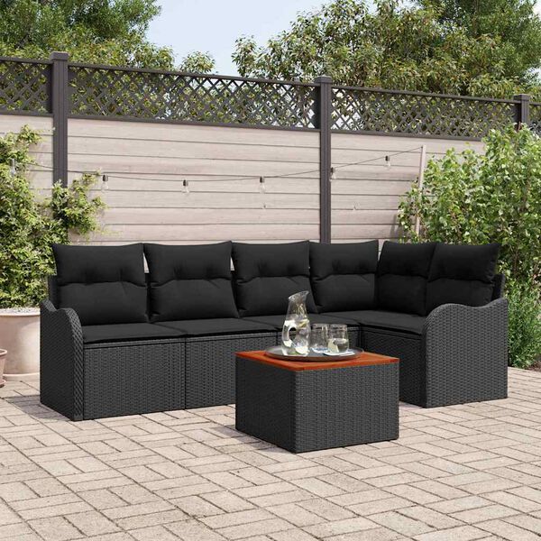 vidaXL Ensemble de canap&eacute; de jardin avec coussin 6 pcs Noir polyrotin