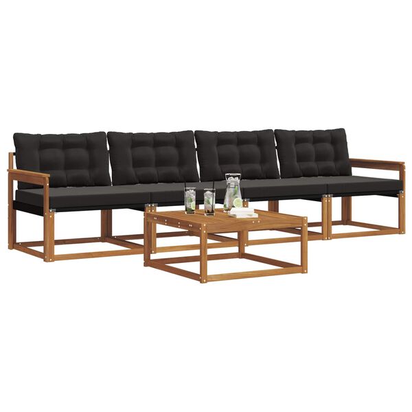 vidaXL Ensemble de canap&eacute;s d'ext&eacute;rieur 5 pcs Naturel et Noir