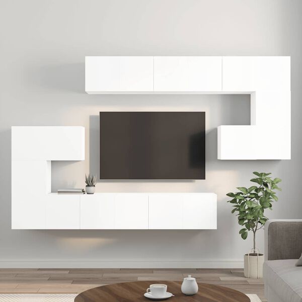 vidaXL Ensemble de meubles TV 10 pcs Blanc Bois d'ing&eacute;nierie