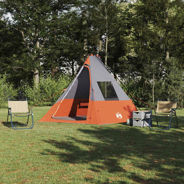 vidaXL Tente Tipi avec toit Gris et orange 383 x 338 x 217 cm taffetas