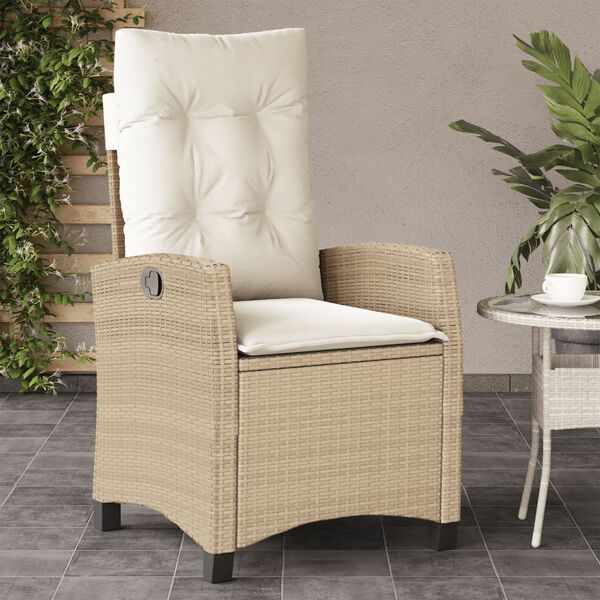 vidaXL Chaise inclinable de jardin avec coussins beige r&eacute;sine tress&eacute;e