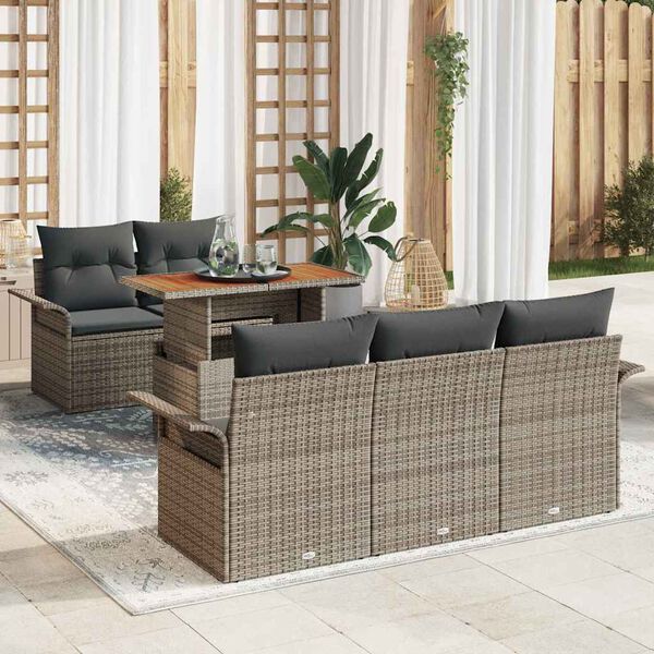 vidaXL Ensemble de canap&eacute; de jardin 6 pcs Gris Poly rotin