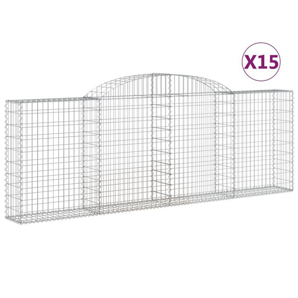 vidaXL Paniers &agrave; gabions arqu&eacute;s 15 pcs 300x30x100/120 cm fer galvanis&eacute;