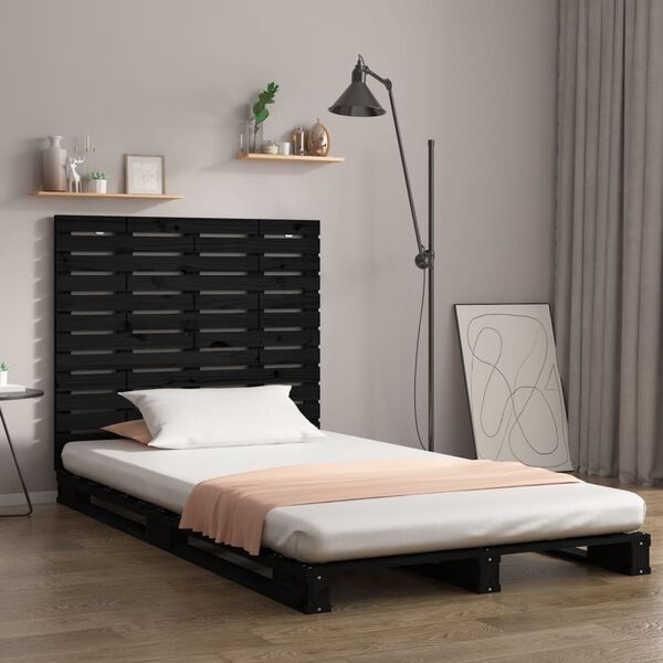vidaXL T&ecirc;te de lit murale Noir 141x3x91,5 cm Bois massif de pin