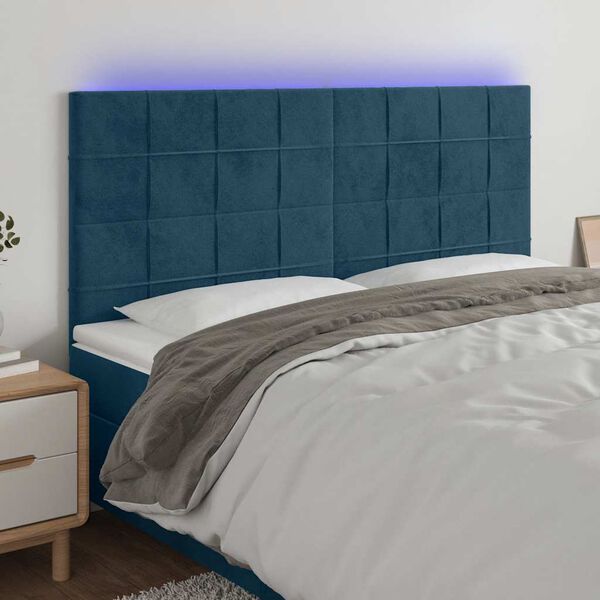 vidaXL T&ecirc;te de lit &agrave; LED Bleu fonc&eacute; 160x5x118/128 cm Velours