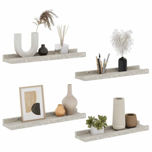 vidaXL &Eacute;tag&egrave;res murales 4 pcs Gris b&eacute;ton 40x9x3 cm