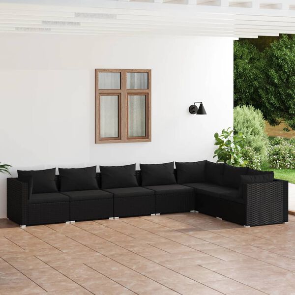 vidaXL Salon de jardin 7 pcs avec coussins R&eacute;sine tress&eacute;e Noir