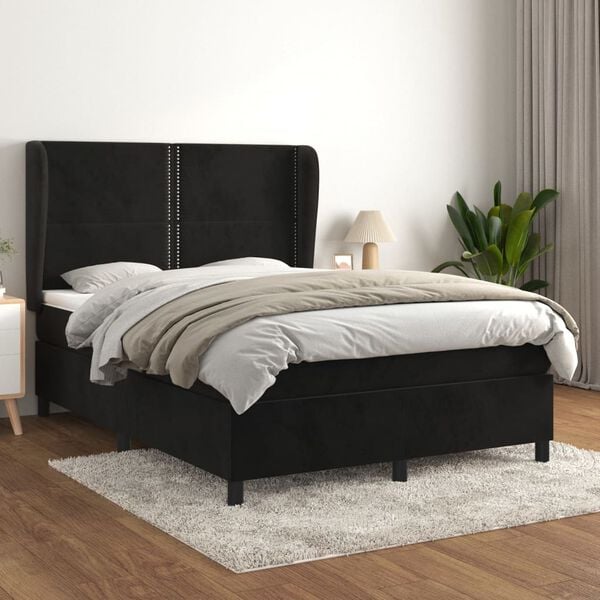 vidaXL Sommier &agrave; lattes de lit avec matelas Noir 140x190 cm Velours