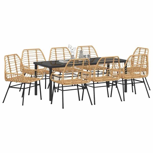 vidaXL Ensemble de salle &agrave; manger pour jardin 9 pcs Marron polyrotin
