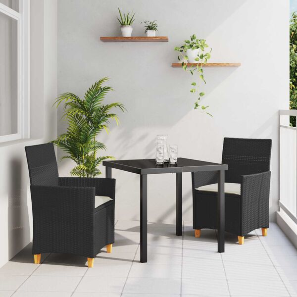 vidaXL Ensemble de salle &agrave; manger pour jardin 3 pcs Noir polyrotin