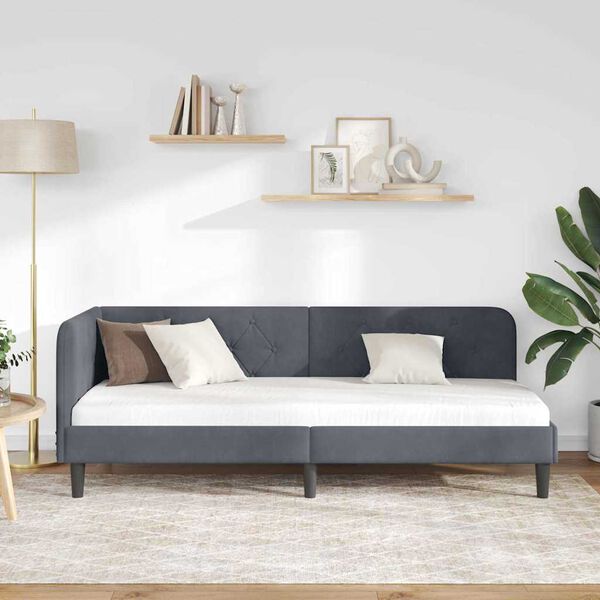 vidaXL Cadre de lit d'angle Gris foncé 80 x 200 cm Velours