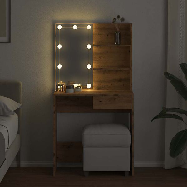 vidaXL Coiffeuse avec LED chêne artisanal 74,5x40x141 cm