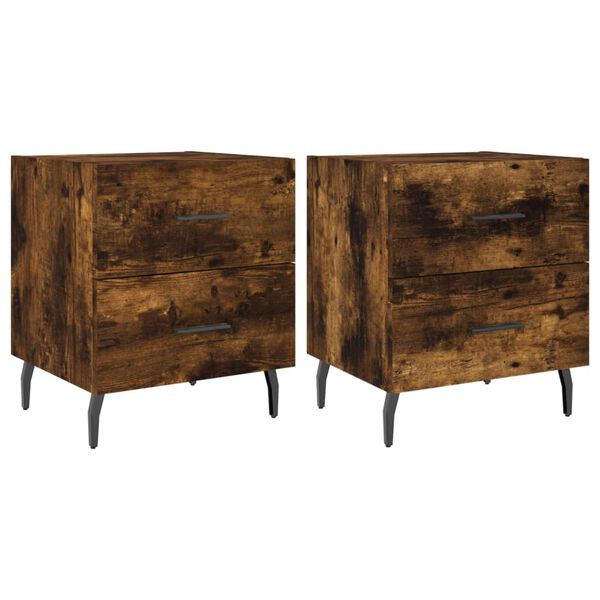 vidaXL Tables de chevet 2pcs ch&ecirc;ne fum&eacute; 40x35x47,5cm bois d&rsquo;ing&eacute;nierie