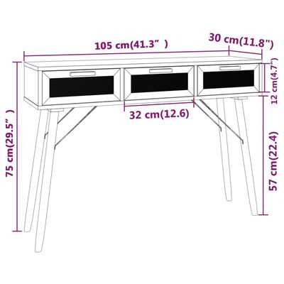 vidaXL Table console Blanc 105x30x75 cm Bois massif pin /rotin naturel