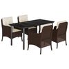 vidaXL Ensemble &agrave; manger de jardin 5 pcs et coussins marron poly rotin