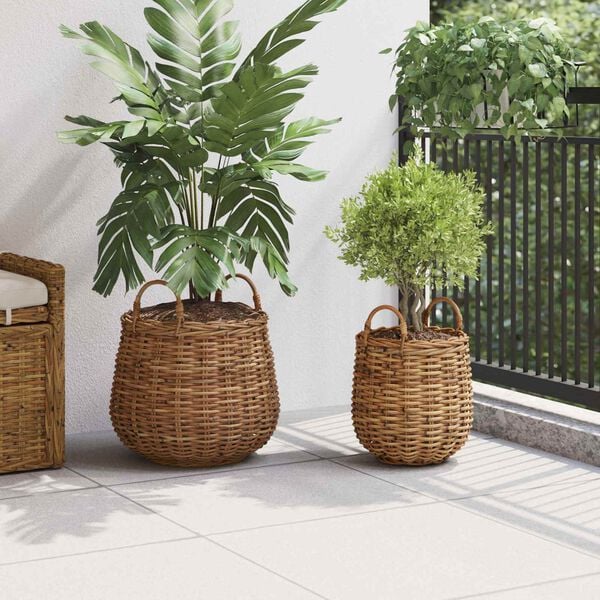 vidaXL Panier &agrave; Plantes avec stockage 2 pcs Marron Rattan Lacak