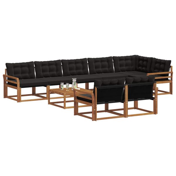 vidaXL Ensemble de canap&eacute;s d'ext&eacute;rieur 9 pcs Naturel et Noir
