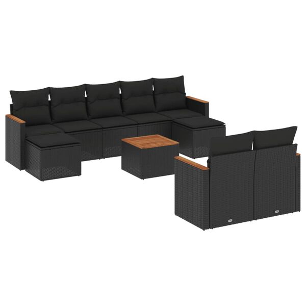 vidaXL Salon de jardin 10 pcs avec coussins noir r&eacute;sine tress&eacute;e