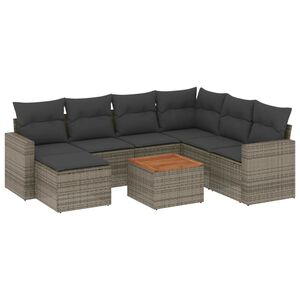 vidaXL Salon de jardin 8 pcs avec coussins gris r&eacute;sine tress&eacute;e