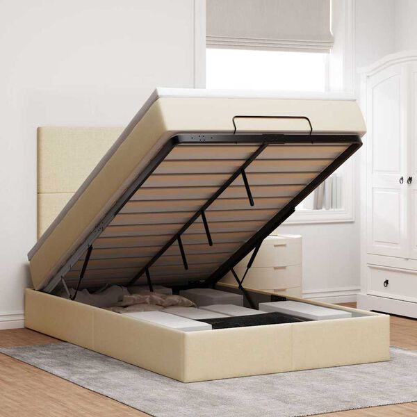 vidaXL Cadre de lit ottoman avec matelas cr&egrave;me 120x190 cm tissu