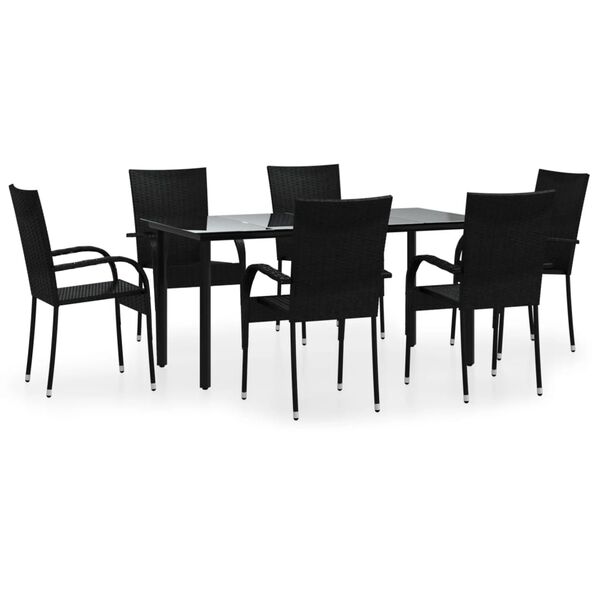 vidaXL Ensemble à manger de jardin 7 pcs Noir Résine tressée