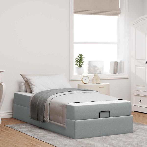 vidaXL Cadre de lit avec matelas avec matelas 2 pcs Gris clair tissu