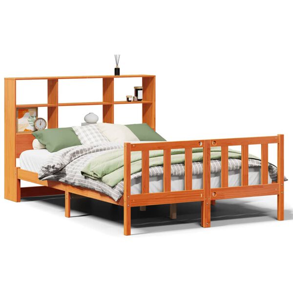 vidaXL Lit biblioth&egrave;que sans matelas cire marron 140x190 cm pin massif