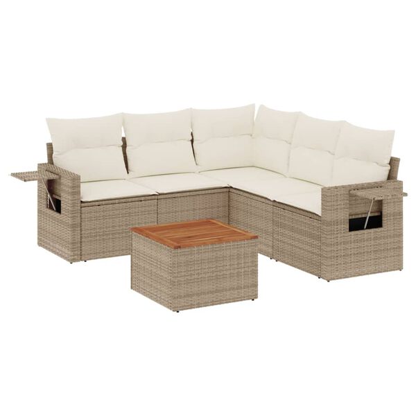 vidaXL Salon de jardin avec coussins 6 pcs beige r&eacute;sine tress&eacute;e