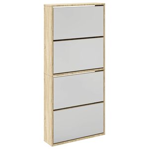 vidaXL Meuble &agrave; chaussures 4 &eacute;tag&egrave;res avec miroir 63x17x134 cm Ch&ecirc;ne