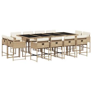 vidaXL Ensemble &agrave; manger de jardin et coussins 13 pcs beige